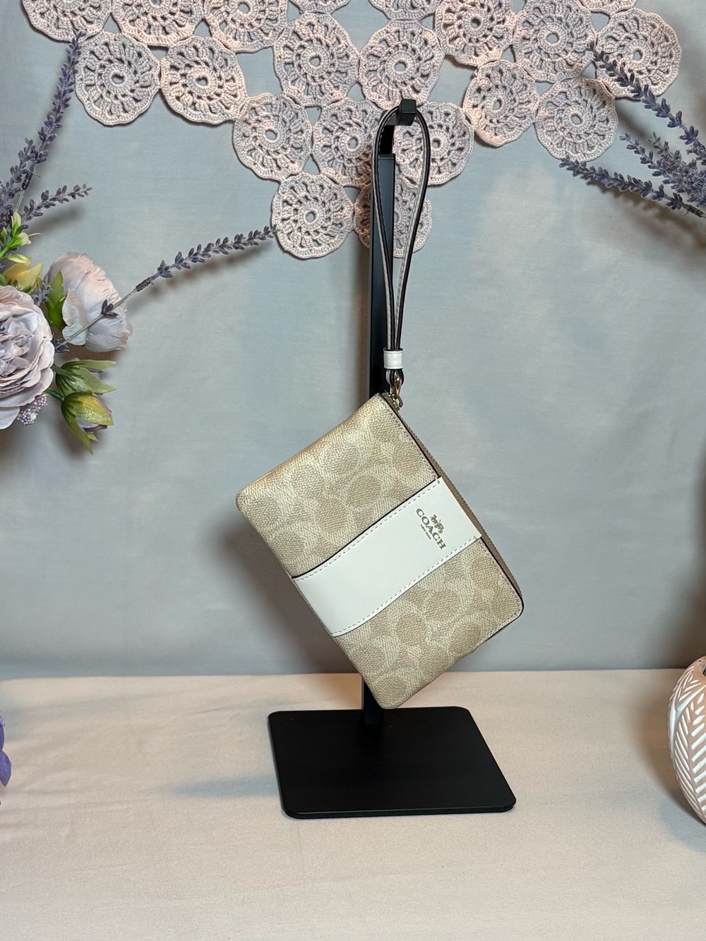 Coach Beige Signature Canvas Wristlet